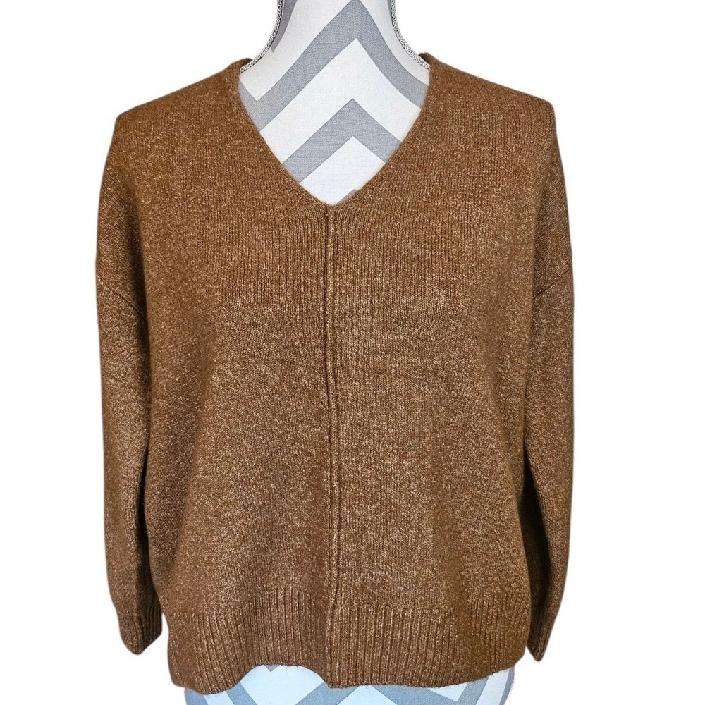 Vince Camuto Women Brown V-Neck Seam Detail Oversized Pullover Sweater Small
